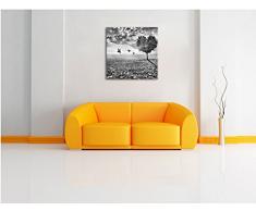 Monocrome, Retro Landscape, Rote Wiese, Format: 40x40 auf Leinwand, XXL riesige Bilder fertig gerahmt mit Keilrahmen, Kunstdruck auf Wandbild mit Rahmen, günstiger als Gemälde oder Ölbild, kein Poster oder Plakat