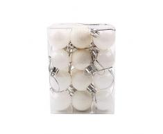 QIUMINGSS Weihnachtskugeln, 24 Stück 3cm Weihnachtsdeko, Matt, Glänzend, Glitzernd, Christbaumkugel Kunststoff Weihnachten Dekoration mit Aufhänger für Weihnachtsbaum Weihnachtsbaumkugeln Weiß