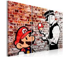 murando - Bilder Mario 120x80 cm - Leinwandbilder - Fertig Aufgespannt - Vlies Leinwand - 3 Teilig - Wandbilder XXL - Kunstdrucke - Wandbild - Banksy Street Art Ziegel Mauer i-C-0119-b-e