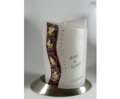 Hochzeitskerze modern Oval 19/13 cm, Silber -1296- mit Namen und Datum - Perlmutt-Struktur und Swarovski-Steine - Kerze zur Hochzeit - Brautkerze - Calla-Blumen