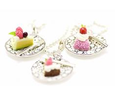 Miniblings Tortenstück Kette 80cm Kuchen Torte Kuchenteller Teller Kawaii Punkte