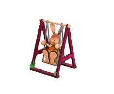 Drechslerei Kuhnert - Osterdekoration / Osterhase - Stupsi Hase auf Schaukel - 11cm - aus Holz - Made in Germany