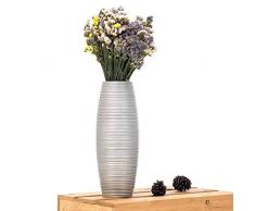 Leewadee Kleine Bodenvase für Dekozweige hohe Standvase Design Holzvase, 15x41 cm, Mangoholz, Silber