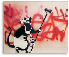 Kunstdruck auf Leinwand - Banksy Graffiti Maler Ratte ! Bild fertig auf Keilrahmen ! Pop Art Gemälde Wandbilder Leinwandbild Streetart Wohnzimmerbild Küchenbild Praxisbild