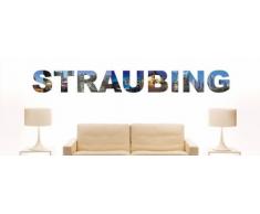 INDIGOS UG - WANDTATTOO / Wandsticker / Wandaufkleber / Aufkleber farbige Wandschrift Städtename Straubing mit Sehenswürdigkeiten 96 x 11 cm Länge
