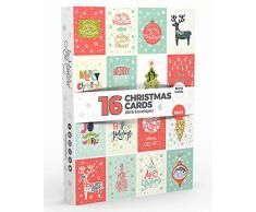 16 Joy Masters™ Weihnachtskarten Vol.1 | Pack mit UMSCHLÄGEN | Klassische Designs - Großformatige für Mann und Frau