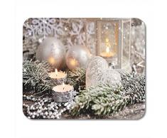 Mauspads Zweige Grünes Zubehör Weihnachtskomposition Kerzen Silberkugeln Candlelight Mauspad für Notebooks, Desktop-Computer Matten Büromaterial