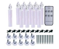 Raycare 10er Weinachten LED Kerzen Lichterkette Kerzen Weihnachtskerzen Weihnachtsbaum Kerzen mit Fernbedienung Kabellos (Weiss, 10er)