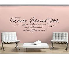 Grandora W5393 Wandtattoo Wandsticker Zitat Spruch Glaube an Wunder Liebe und Glück Flur Wohnzimmer Schlafzimmer schwarz (BxH) 130 x 41 cm