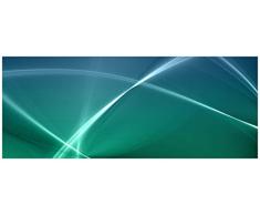 Wallario Glasbild Abstrakte Formen und Linien in blau grün türkis - 50 x 125 cm in Premium-Qualität: Brillante Farben, freischwebende Optik