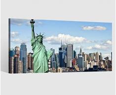 Leinwandbild Leinwand New York USA Skyline Freiheitsstatue Statue Bild Bilder Wandbild Holz Leinwandbilder Kunstdruck vom Hersteller 9AB627, Leinwand Größe 1:80x40cm