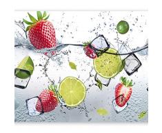murando Fototapete selbstklebend Küche 196x140 cm Tapete Wandtapete Klebefolie Dekorfolie Tapetenfolie Wand Dekoration Wandaufkleber Wohnzimmer Obst Limone Erdbeere grün weiß rot Wasser 10110908-2