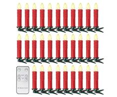 SunJas 30er Rot Weinachten Kerzen Weihnachtsbeleuchtung Weihnachtskerzen mit Fernbedienung kabellos Weihnachtsbaumkerzen 10/20/30/40er