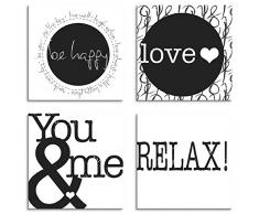 Artland Leinwandbilder auf Holz Wandbild Bild Set 4 teilig je 30x30 cm Quadratisch Bilder mit Sprüchen Spruch Kunst Schwarz Weiß Entspannung K2LS
