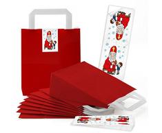 5 kleine rote Papiertüten Weihnachtstüten Geschenktasche 18 x 8 x 22 cm + 5 Aufkleber rot weiß blau NIKOLAUS MIT KIND Verpackung Weihnachten Nikolausstrumpf Geschenktüte Kinder-Tüte