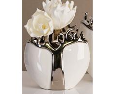 Designer Vase Tree aus Keramik weiß/silber mit silbernem Baumdesign Höhe 21 cm