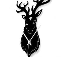 Wandkings Wanduhr "Hirschkopf" aus Acrylglas, in 11 Farben erhältlich (Farbe: Uhr = Schwarz glänzend; Zeiger = Weiß)