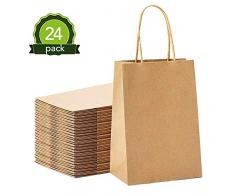 JOBARY, 24 Stück, 23 * 8 * 17, Braune Kraftpapiertüte, Geschenktüte mit Griff. Geburtstagsfeier, Geschenk, Restaurant zum Mitnehmen, Einkaufen, Einzelhandel (Verdicken 140gsm)