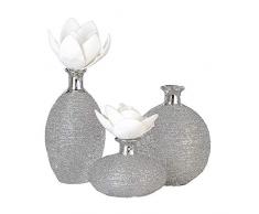 3 x Vase Miro Keramik silber Oberflächenstruktur matt/glänzend silbernem Vasenhals, Deko für Blumen