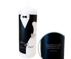 Hochzeitskerze Groß mit Namen und Datum Schwarz Weiß mit Glitzerstein - Traukerze mit Spruch 23 cm