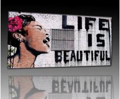 Leinwanddrucke fertig zum Aufhängen Druck auf leinwand Banksy Graffiti - Bild Life is Beautiful ! (div. größen) Bild fertig auf Keilrahmen ! Pop Art Gemälde Kunstdrucke, Wandbilder, Bilder (50x70cm)