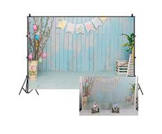 Cassisy 3x2m Vinyl Ostern Fotohintergrund Pastellholzplanken Gemalte Ostereier Blumentopf Flaggen Fotoleinwand Hintergrund für Fotoshoot Fotostudio Requisiten Party Photo Booth