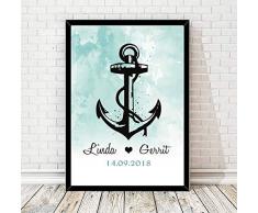 TinyTami ★ Kunstdruck Hochzeitsgeschenk ★ Anker & Hafen ★ Maritim ★ A4 oder A3★ Fineart Print ★ Poster ★ Bild ★ Liebe ★ Hochzeit ★ Brautpaar ★100% handmade