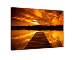 Kunstdruck - Steg retro - Bild auf Leinwand - 50 x 40 cm - Leinwandbilder - Bilder als Leinwanddruck - Wandbild von Bilderdepot24 - Landschaften - Natur - Sonnenuntergang - Steg an einem See