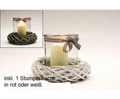 wuselwelt 61859 Windlicht mit Weidenkranz Kerzenglas Deko Tischdekoration 12x12cm mit Stumpenkerze (weiß)