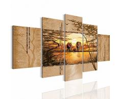 Runa Art Bilder Afrika Elefant Wandbild 200 x 100 cm Vlies - Leinwand Bild XXL Format Wandbilder Wohnzimmer Wohnung Deko Kunstdrucke Gelb 5 Teilig - Fertig Zum Aufhängen 001751a