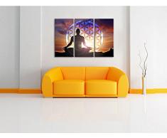 Meditierender Mensch Blume des Lebens 3-Teiler Leinwandbild 120x80 Bild auf Leinwand, XXL riesige Bilder fertig gerahmt mit Keilrahmen, Kunstdruck auf Wandbild mit Rahmen, gänstiger als Gemälde oder Ölbild, kein Poster oder Plakat