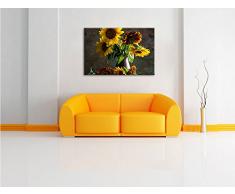 Sonnenblumen in edler Vase Format: 60x40 auf Leinwand, XXL riesige Bilder fertig gerahmt mit Keilrahmen, Kunstdruck auf Wandbild mit Rahmen, günstiger als Gemälde oder Ölbild, kein Poster oder Plakat