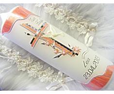 Taufkerze Kommunionkerze Junge Mädchen 250/70 mm VT-12 inkl. Zubehör für selbstbeschriften