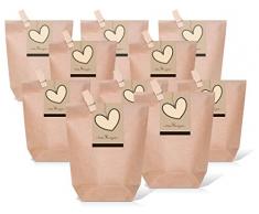 25 kleine braune Papiertüten mit Holzklammer + Herz-Aufkleber Banderole schwarz braun zum Verschließen VON HERZEN 14 x 22 x 5,6 cm Geschenktüte Hochzeit Gastgeschenk give-away Verpackung