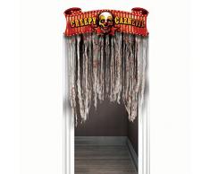 amscan International 240148 Türschmuck Creepy Carnival, gruseliges Motiv, Pappschild mit Gazestreifen, 96,5 x 137 cm