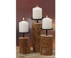 3er-Set Kerzenleuchter Kerzenständer Tempe Holz - H14/18,5/23,5cm