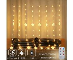 Areskey LED Lichterketten,80 Sterne 144 LEDs Anschließbar Sternenvorhang mit 8 Modi Fernbedienung, Weihnachtsbeleuchtung für Fenster Dekoration Innen Aussen Weihnachtsschmuck (2x1,5M)