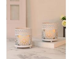 GoMaihe 2 Stück Vintage Kerzenständer, 8x9cm Hohl Kerzenhalter Metall Glass Deko Kerzenleuchter, Kerzen Ständer für Tischdeko Valentinstag Weihnachts Halloween Hochzeit Zuhause Essen, Weiß, MEHRWEG