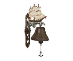 Moritz große Gußeisen Wandglocke Segelschiff Segelboot 3 Master Schiff Maritim Glocke Türglocke 60,8 cm Höhe Hausglocke antik Stil mit Anker Seil Glockenband