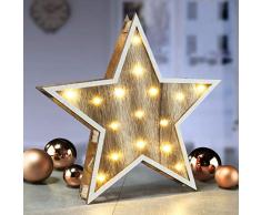 WEIHNACHTEN HOLZSTERN 30 CM ZUM AUFSTELLEN MIT 16 WARMWEISSEN LED