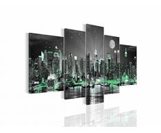 Bilder New York City Wandbild Vlies - Leinwand Bild XXL Format Wandbilder Wohnzimmer Wohnung Deko Kunstdrucke Türkis 5 Teilig - MADE IN GERMANY - Fertig zum Aufhängen 605253b