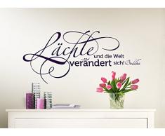Wandaro Wandtattoo Sprüche Buddha Lächle und die Welt verändert Sich I schwarz 80 x 36 cm I Flur selbstklebend Aufkleber Wandaufkleber Wandsticker Spruch W3309