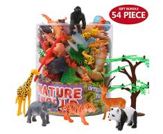 Tierfiguren, 54 Stücke Mini-Spielzeugset von Dschungel-Tieren, Tierwelt, lebensechte Wildtiere, Lernstoffe, Partyzubehör, Spielzeuge für Jungs und Kinder, Playset von Tieren im Wald und kleinen Farm