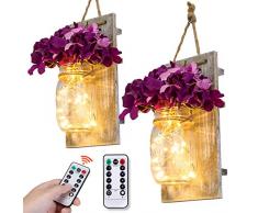 SUNVP Wandleuchter mit Timer, LED-Lichterkette, rustikale Seide, Hortensienblume, Holzbretter mit Hortensien und Fernbedienung, 2 Stück Modern Glamour-Purple