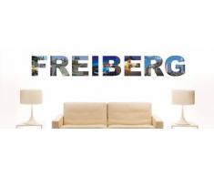 INDIGOS UG - WANDTATTOO / Wandsticker / Wandaufkleber / Aufkleber farbige Wandschrift Städtename Freiberg mit Sehenswürdigkeiten 96 x 13 cm Länge