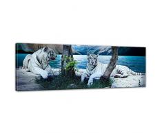 Keilrahmenbild - Tiger II - Bild auf Leinwand - 160 x 50 cm - Leinwandbilder - Bilder als Leinwanddruck - Tierwelten - Wildtiere - Grosskatzen - Zwei weiße Tiger