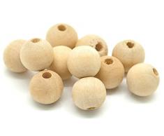 Sadingo Holzperlen Natur 100 Stück, Holzkugeln mit Loch, 1 cm Durchmesser, unlackiert zum Basteln, Bemalen und Auffädeln