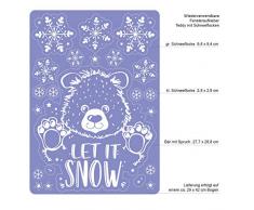 Wandtattoo-Loft Fensteraufkleber Winter Bär Let It Snow mit Schneeflocken WIEDERVERWENDBAR