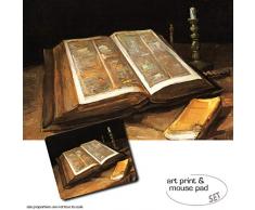 1art1 Vincent Van Gogh, Stilleben Mit Bibel, 1885 1 Poster Kunstdruck (120x80 cm) + 1 Mauspad (23x19 cm) Geschenkset