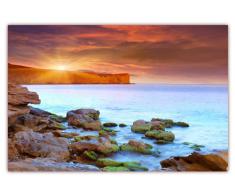 XXL Poster 100 x 70cm (F-215) Meereslandschaft mit Steilküste und Sonnenschein - Steine am Strand (Lieferung gerollt!)